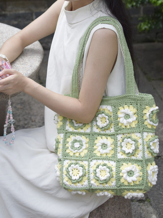 Granny Square Green Crochet Bag