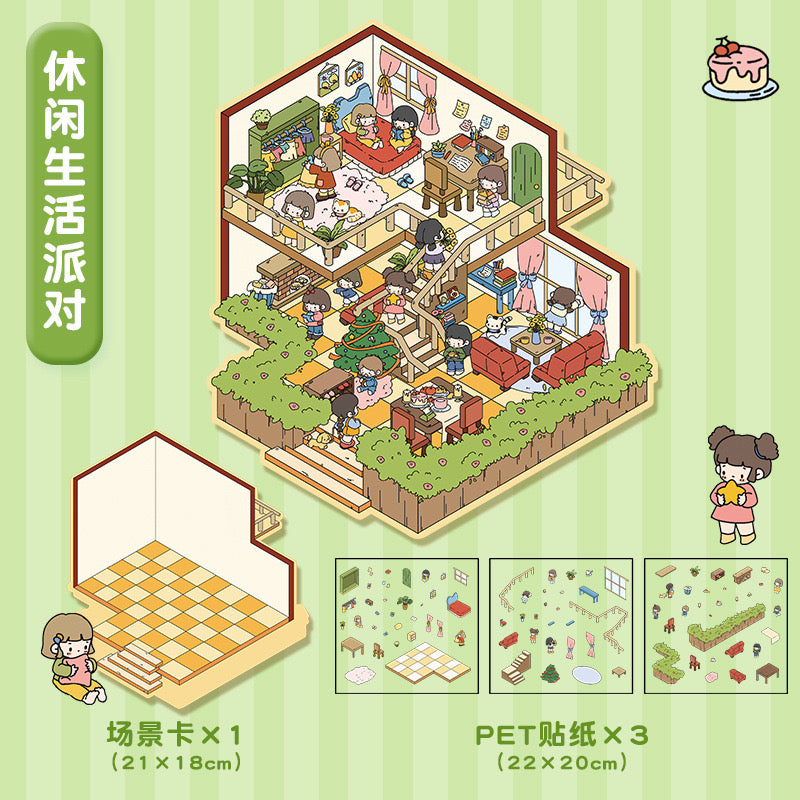 DIY 3D House Scene Sticker Shared House Winter Villa Retro House Leisure Time