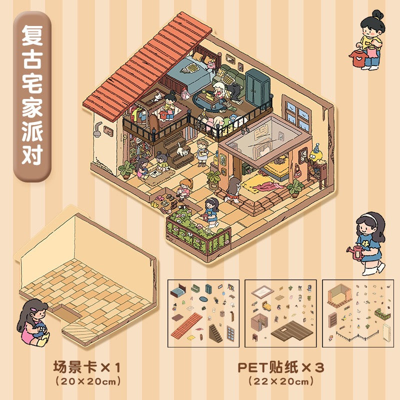 DIY 3D House Scene Sticker Shared House Winter Villa Retro House Leisure Time