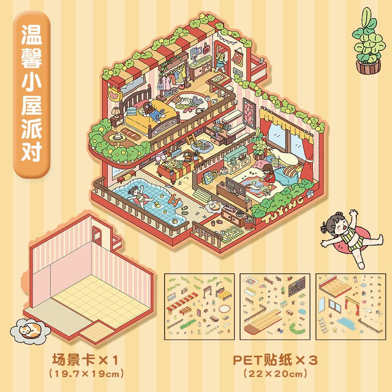 DIY 3D House Scene Sticker Shared House Winter Villa Retro House Leisure Time
