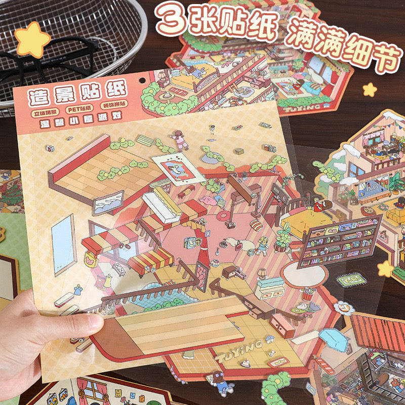 DIY 3D House Scene Sticker Shared House Winter Villa Retro House Leisure Time