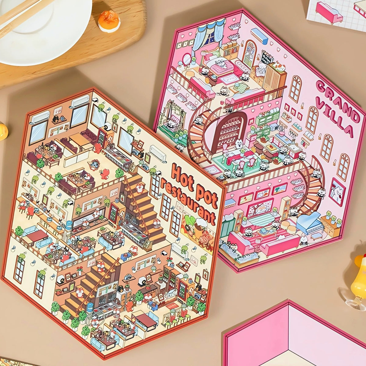 DIY Bunny Apartment Super Market Book Shop Big Size 3D Miniature Scene Stickers
