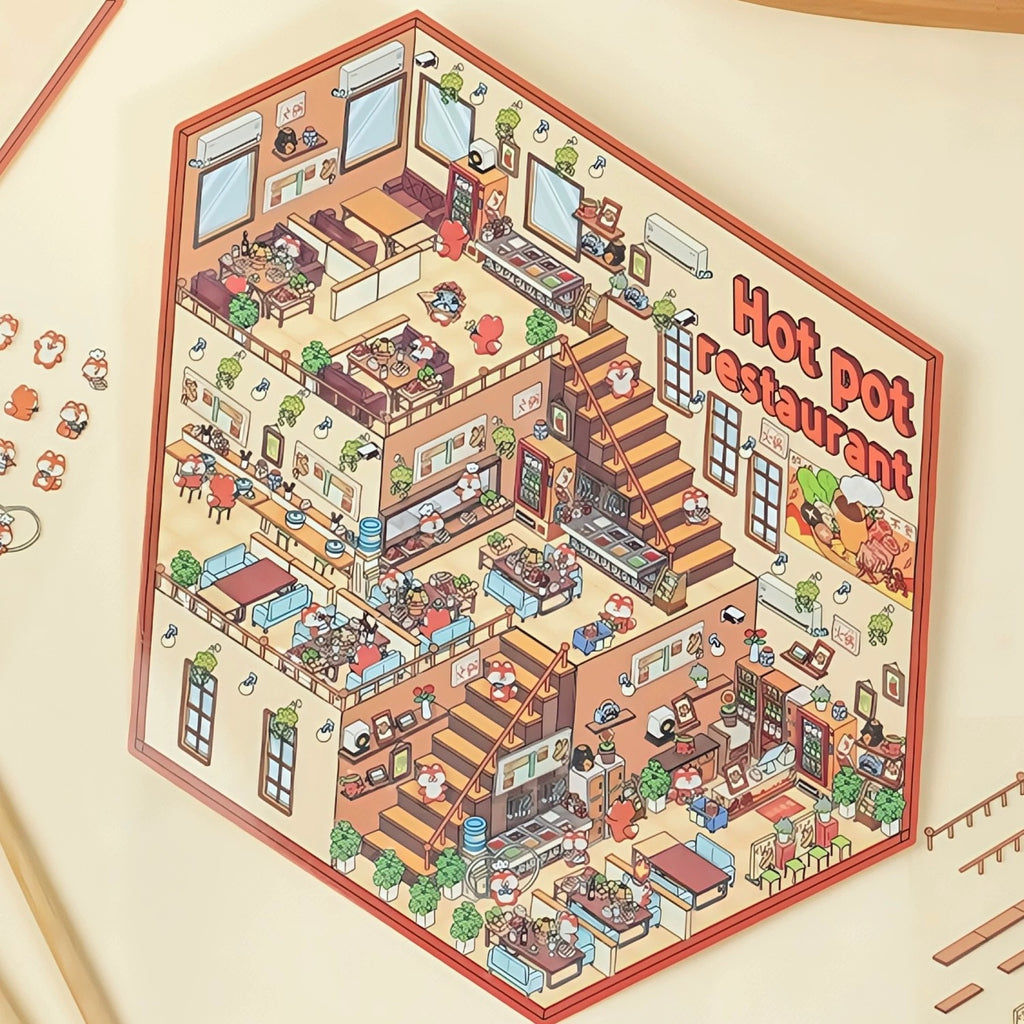 Big Sticker Scene! DIY 3 Story Super Market Book Shop 3D Miniature Sticker