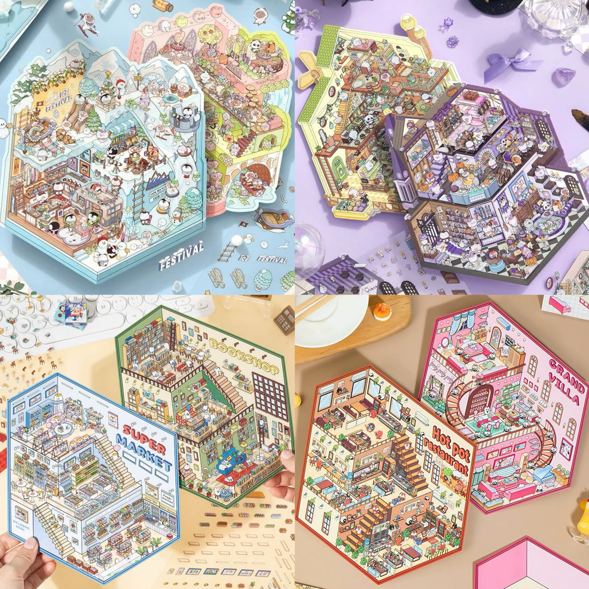 Big Size Sticker Scene DIY Alice's Dream Cat Park Mobile Castle Book Shop