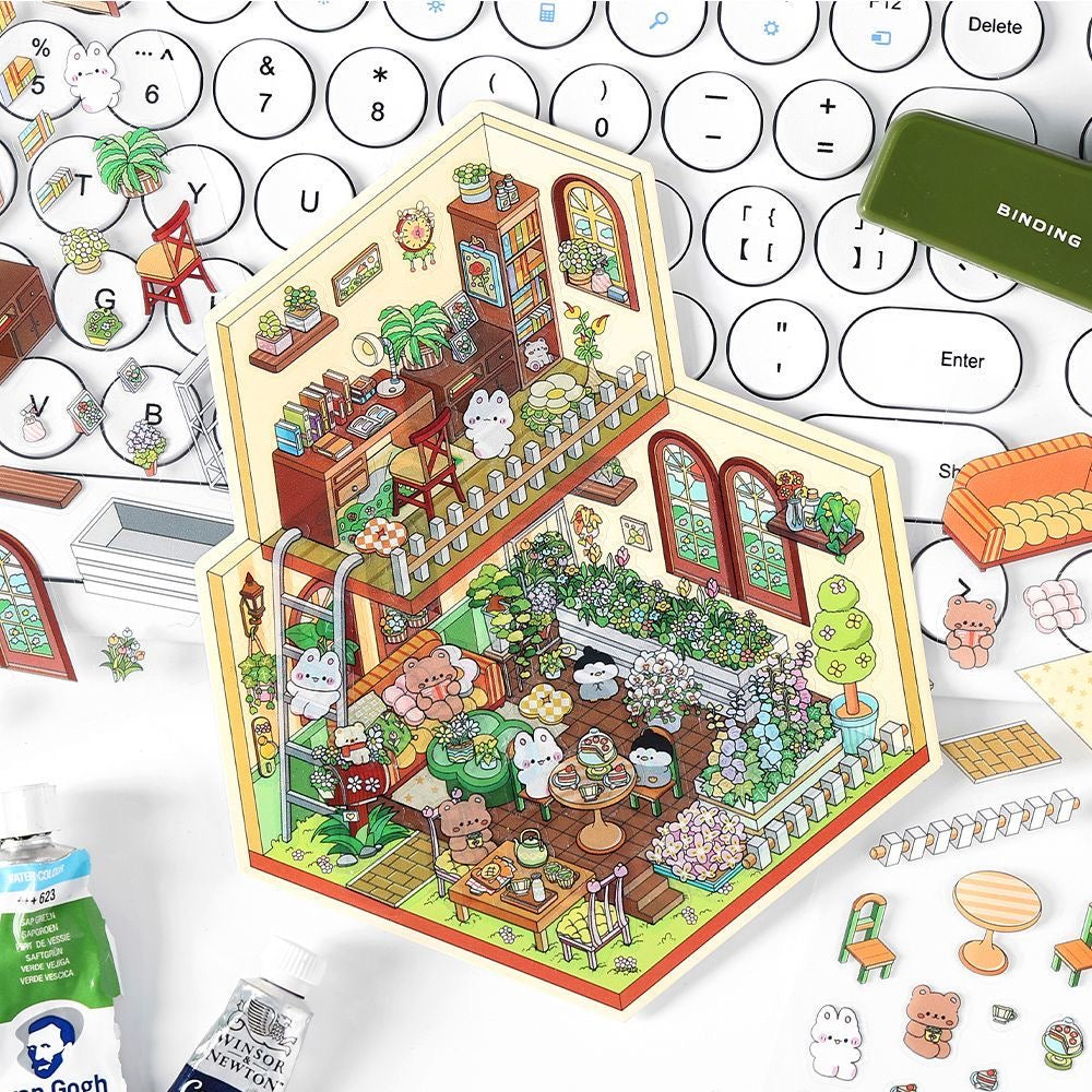 DIY 3D House Landscape Sticker Panda Hot Pot Chocolate Shop Candy House Toy Room