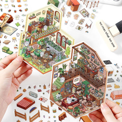 DIY Private Collection Plant Coffee Shop Camping 3D Miniature Scene Sticker