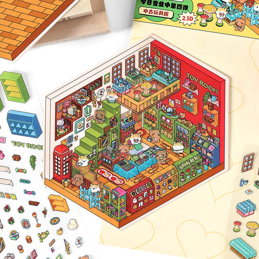 DIY 3D House Landscape Sticker Panda Hot Pot Chocolate Shop Candy House Toy Room