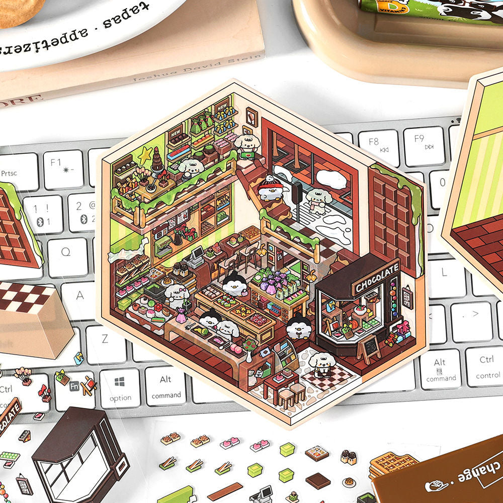 DIY Private Collection Plant Coffee Shop Camping 3D Miniature Scene Sticker