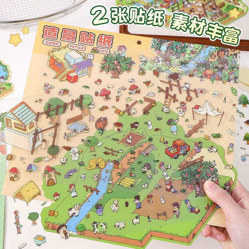 DIY 3D Sticker Scene Vegetable Fruit Market Plant Home Farm Pasture