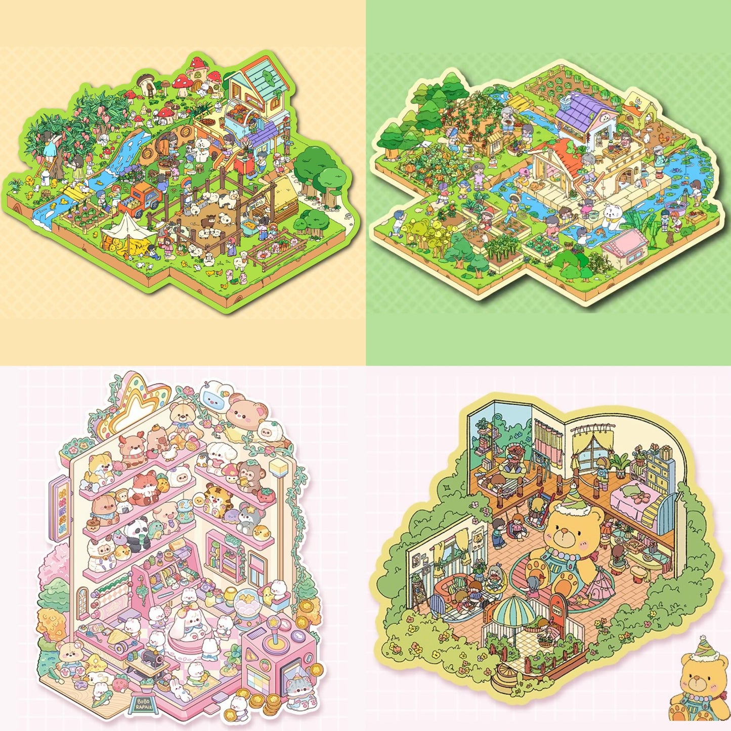 DIY 3D Farm Ranch Bear House Doll Machine Sticker Scene
