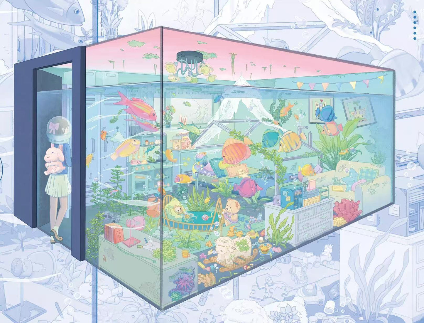 3D Scene Stickers Gourmet Feast Underwater Room Floral Whisper Villa