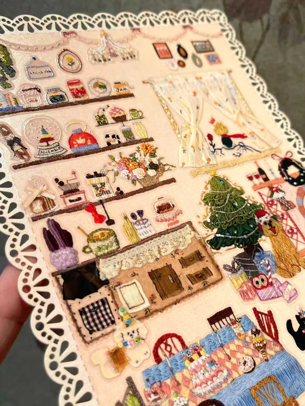 Embroidered Look 3D Christmas Landscape Stickers