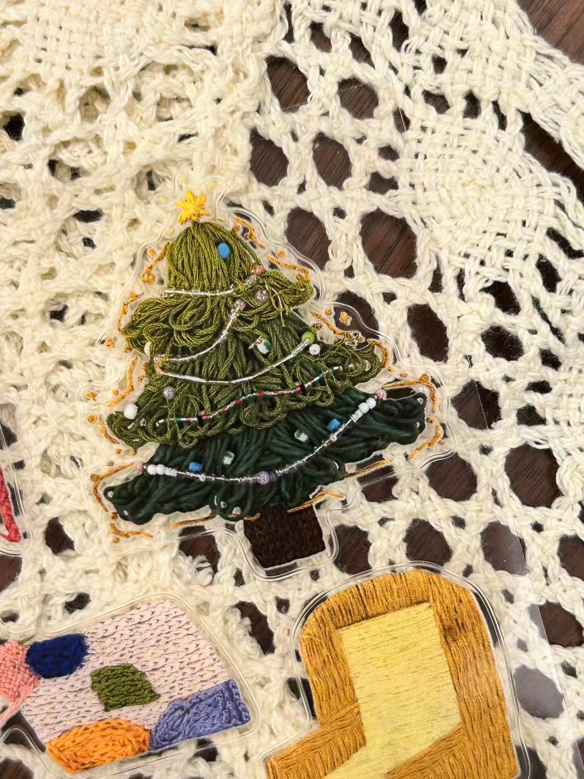 Embroidered Look 3D Christmas Landscape Stickers