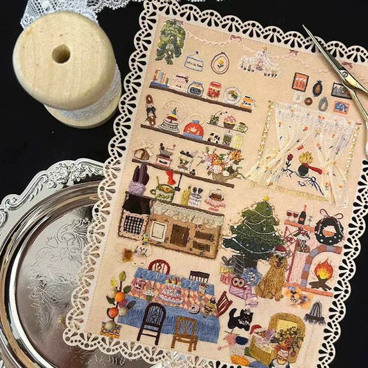 Embroidered Look 3D Christmas Landscape Stickers