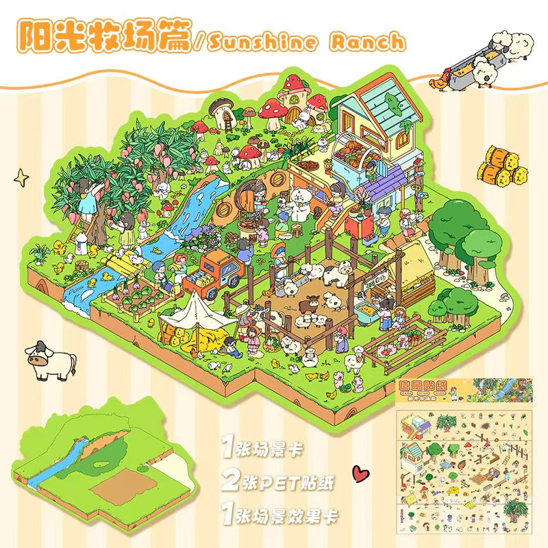 DIY 3D Sticker Scene Vegetable Fruit Market Plant Home Farm Pasture