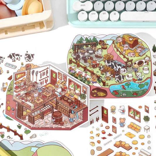 DIY Miniature Sticker Scene: Cheese Shop|Fruit Shop|Orchard|Pasture