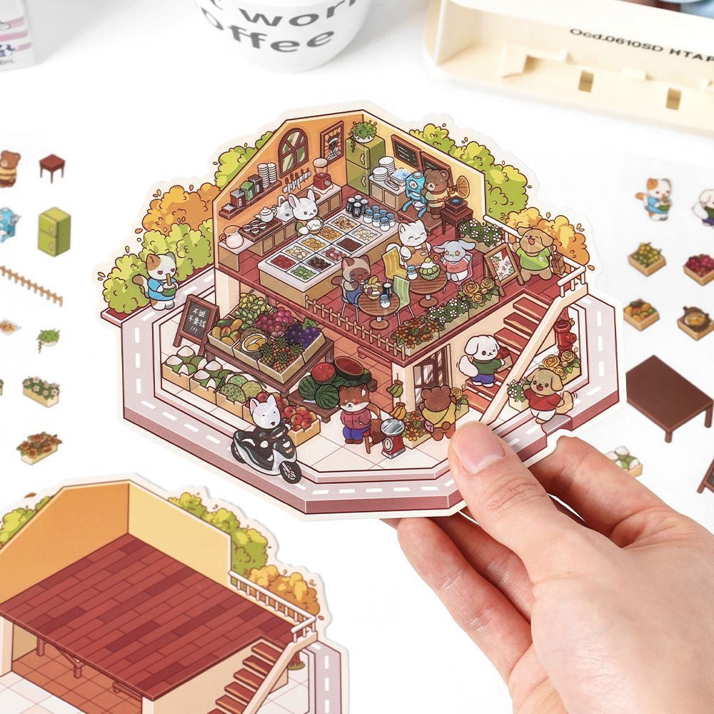 DIY Miniature Sticker Scene: Cheese Shop|Fruit Shop|Orchard|Pasture