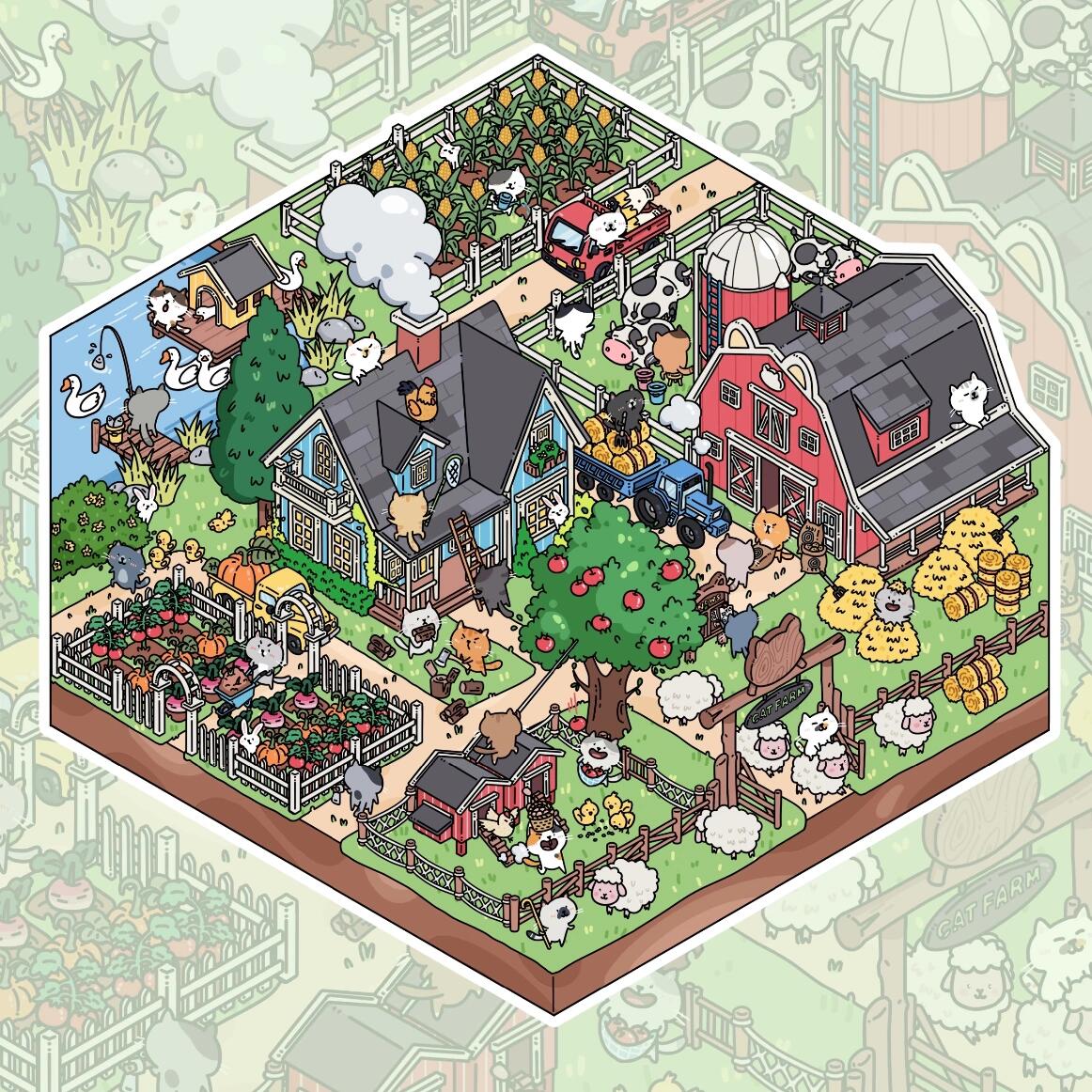 DIY Cute Cat 3D Sticker Scene: Japantwon Cat Farm Breakfast Street Western Town