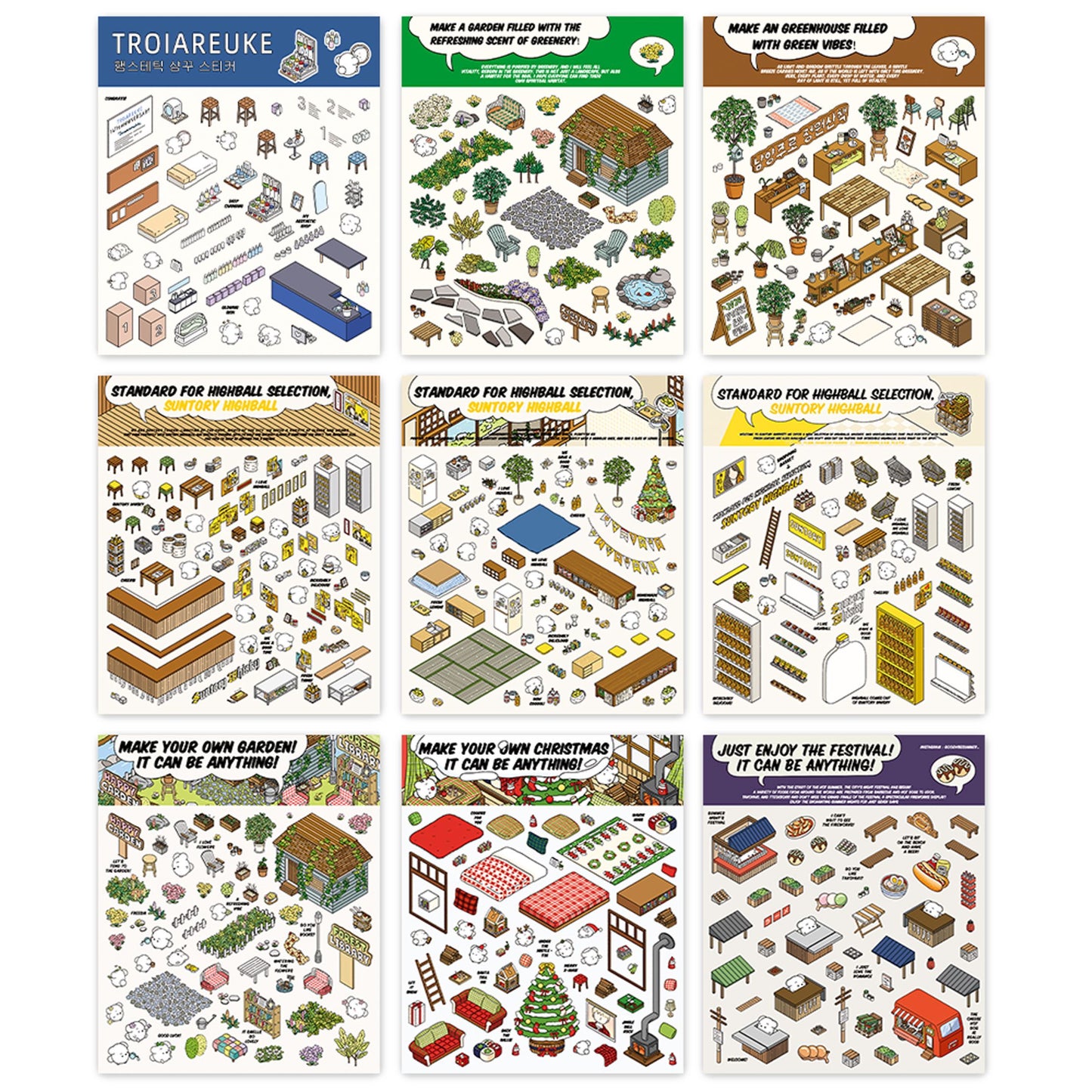 DIY 3D-Aufkleber-Szenen, Bauen Sie Ihre eigene Bäckerei, Ihren Frischmarkt, Ihre Buchhandlung oder Ihre Wäscherei.