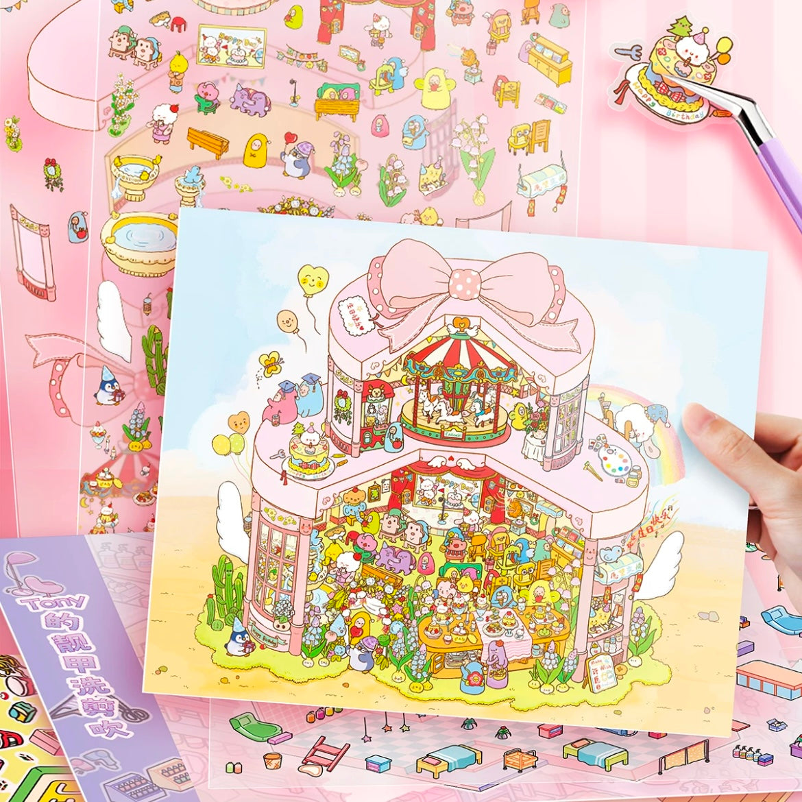 DIY Birthday Cake Miniature Sticker Scene! Instant Noodle Factory Cabin
