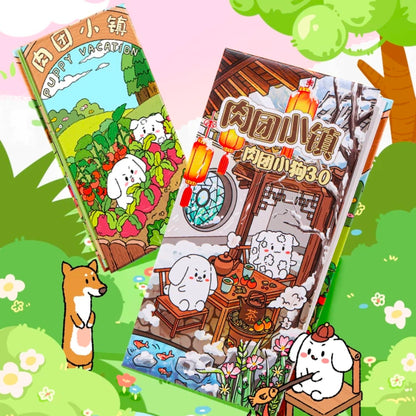 Puppy Sticker Scenes! Create Coffee Shop|Pizzeria|Pasture|Bedroom|Hot Spring|Magic House