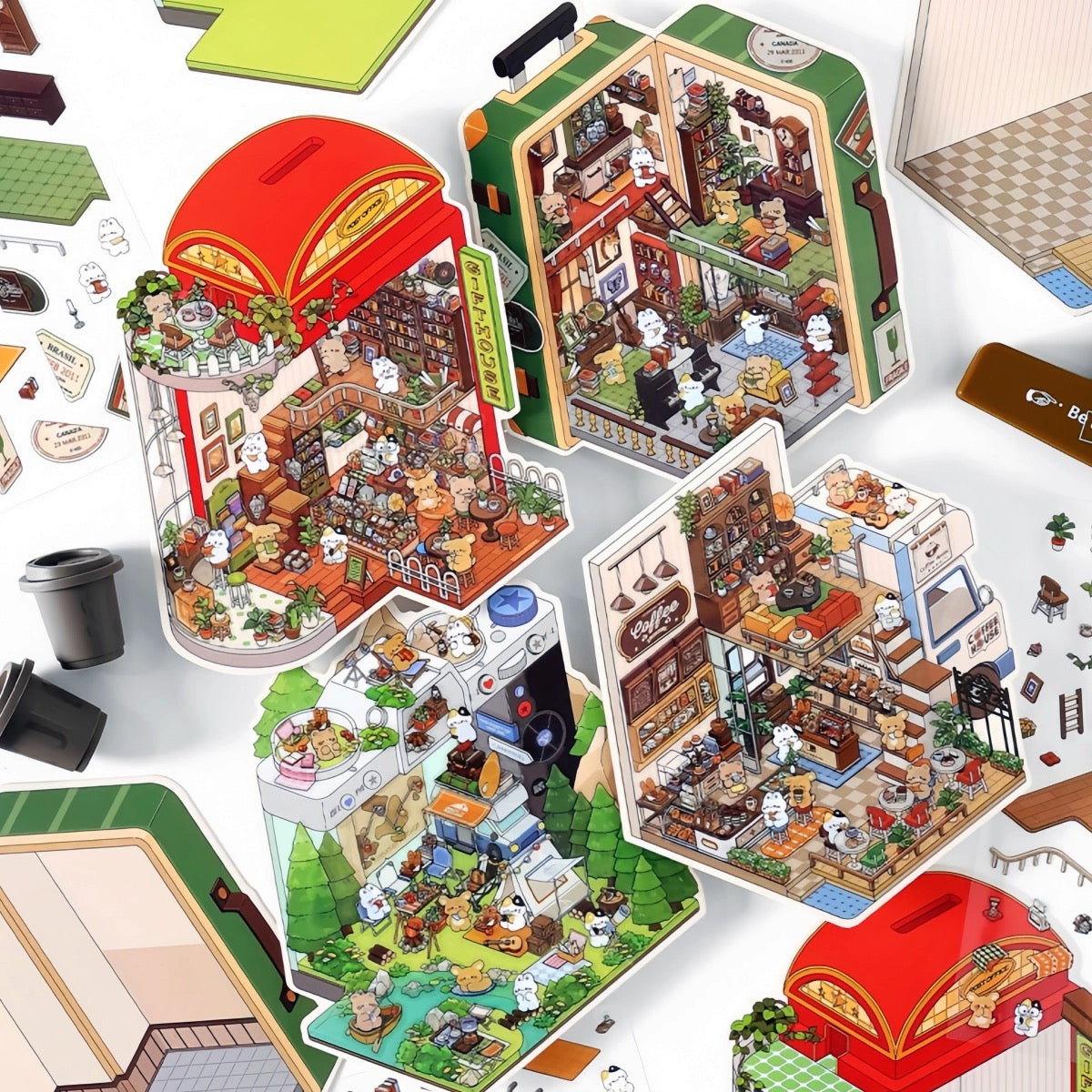 DIY Private Collection Plant Coffee Shop Camping 3D Miniature Scene Sticker