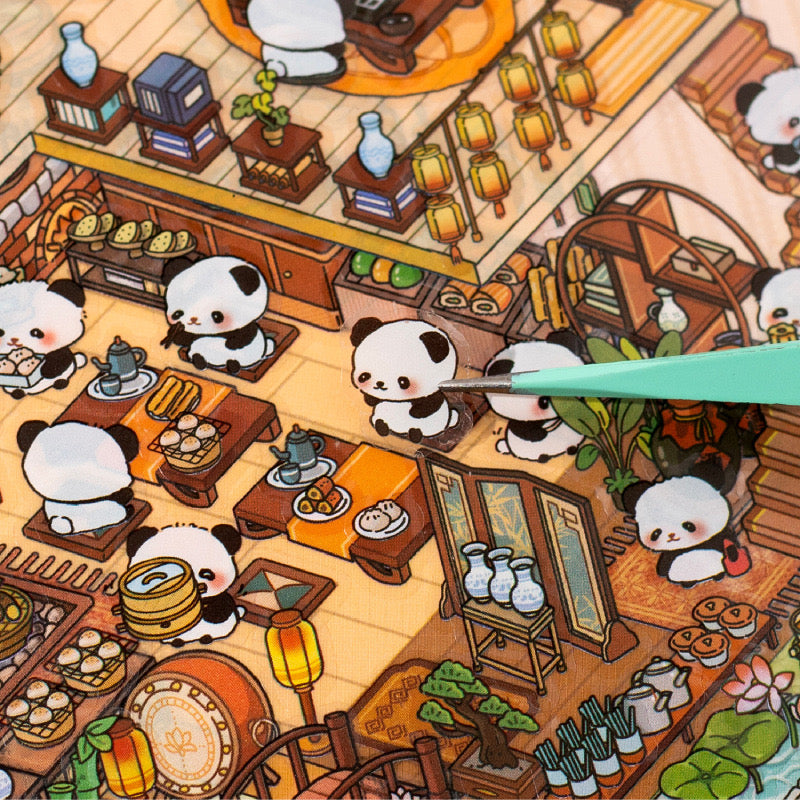 Big Size Capybara Farm Panda Restaurant 3D Miniature Scene Sticker