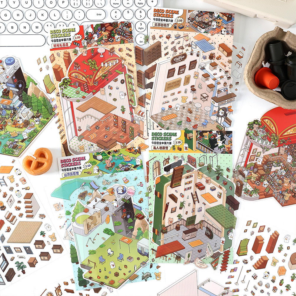 DIY Private Collection Plant Coffee Shop Camping 3D Miniature Scene Sticker