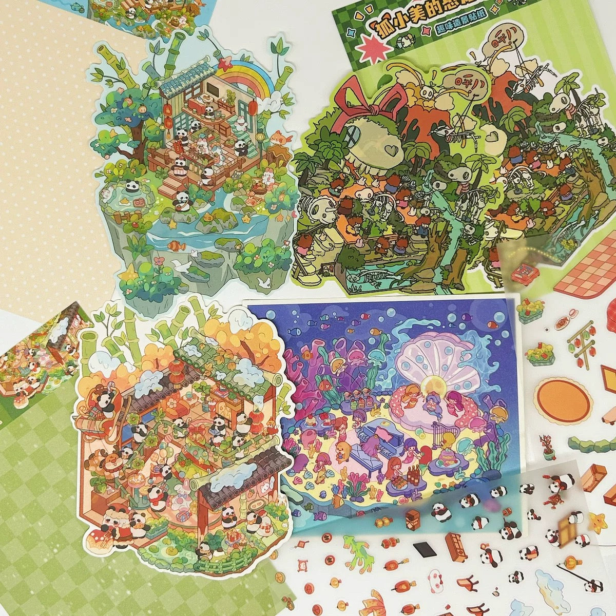 DIY Sticker Scene: Panda Hot Spring Island Dino Explorer’s Log Poem Of Mermaid