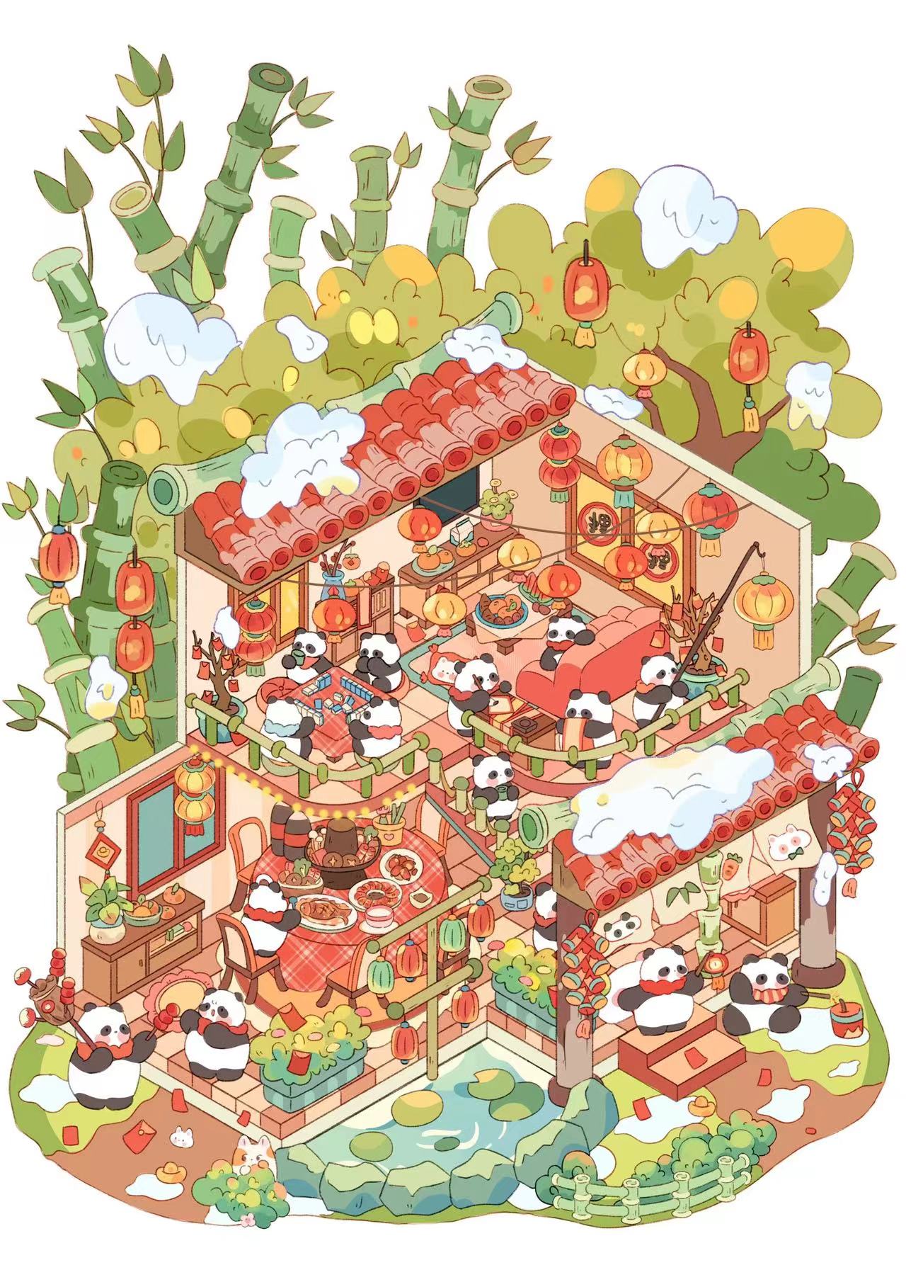 DIY Sticker Scene: Panda Hot Spring Island Dino Explorer’s Log Poem Of Mermaid