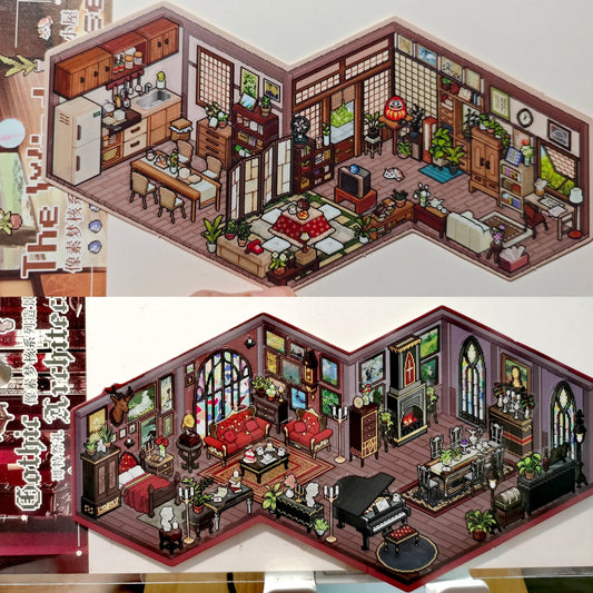 DIY Japan Wafu House Gothic Architecture Laboratory Cyberpunk Room 3D Sticker Scene