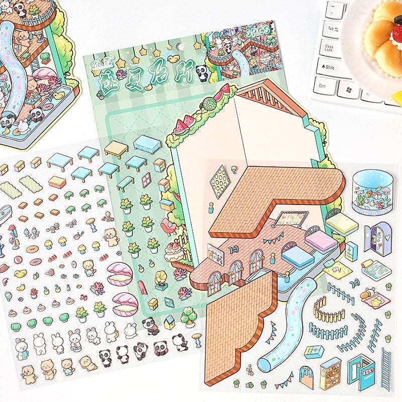 Cozy House 3D Miniature Scene Stickers Set