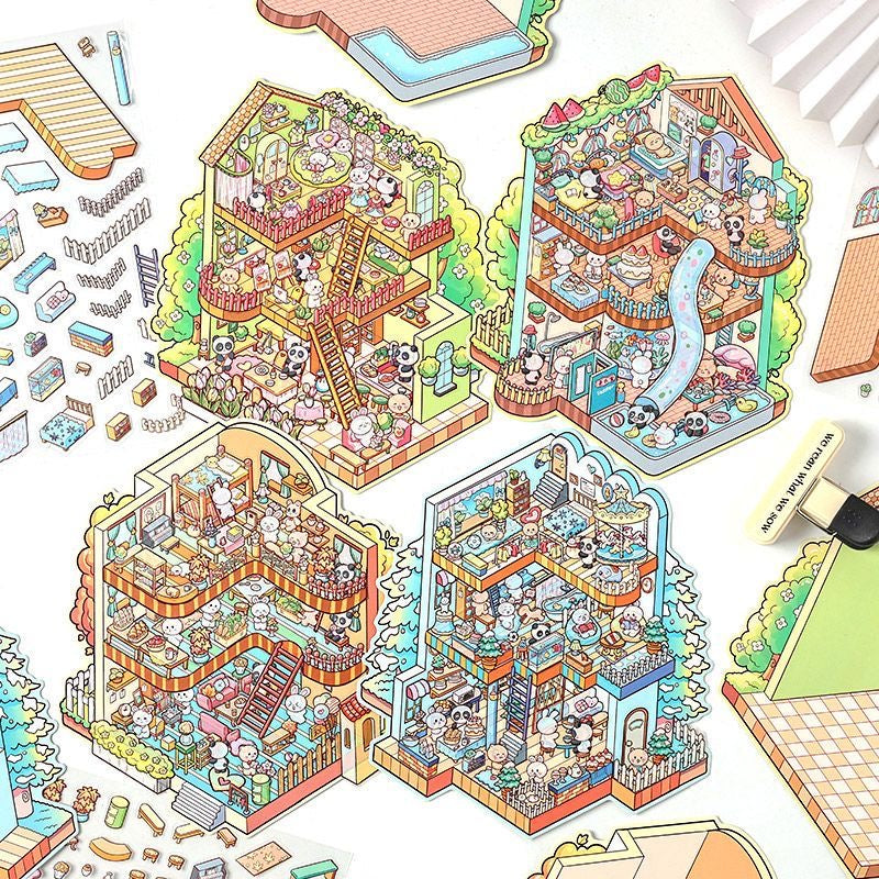 Cozy House 3D Miniature Scene Stickers Set