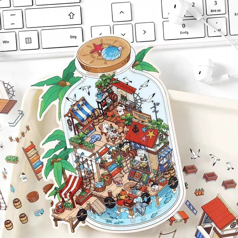 3D Sticker Scene, DIY Botanical Bistro Starlit Journey Deep Sea Station Seaside Market