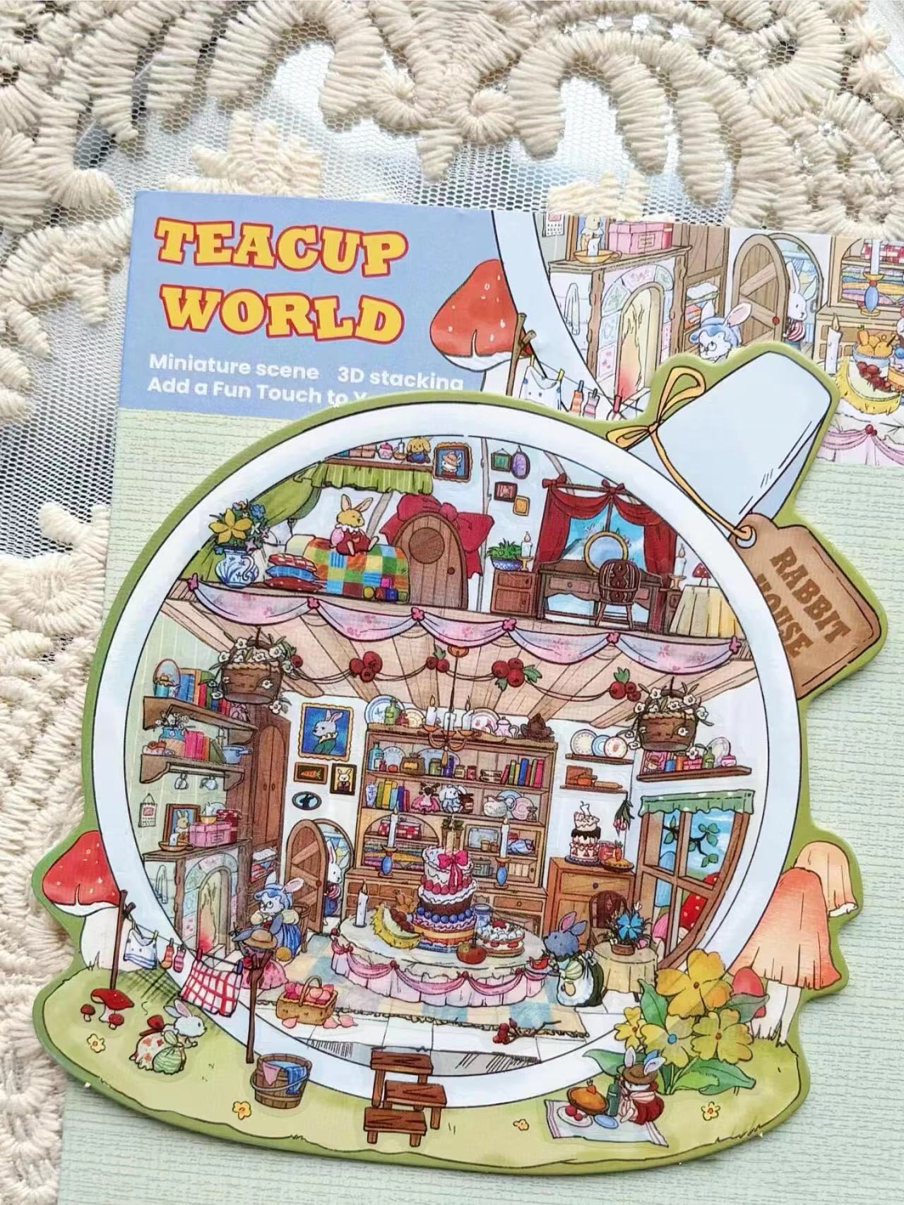 DIY Teacup World Panda Hot Springs Dog Burger Penguin Ice Cream 3D Sticker Scene