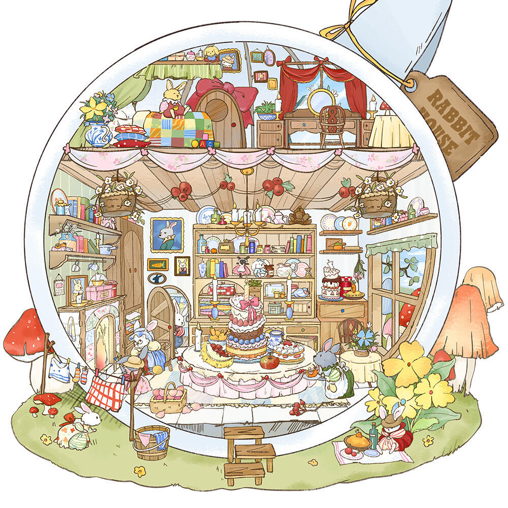 DIY Teacup World Panda Hot Springs Dog Burger Penguin Ice Cream 3D Sticker Scene