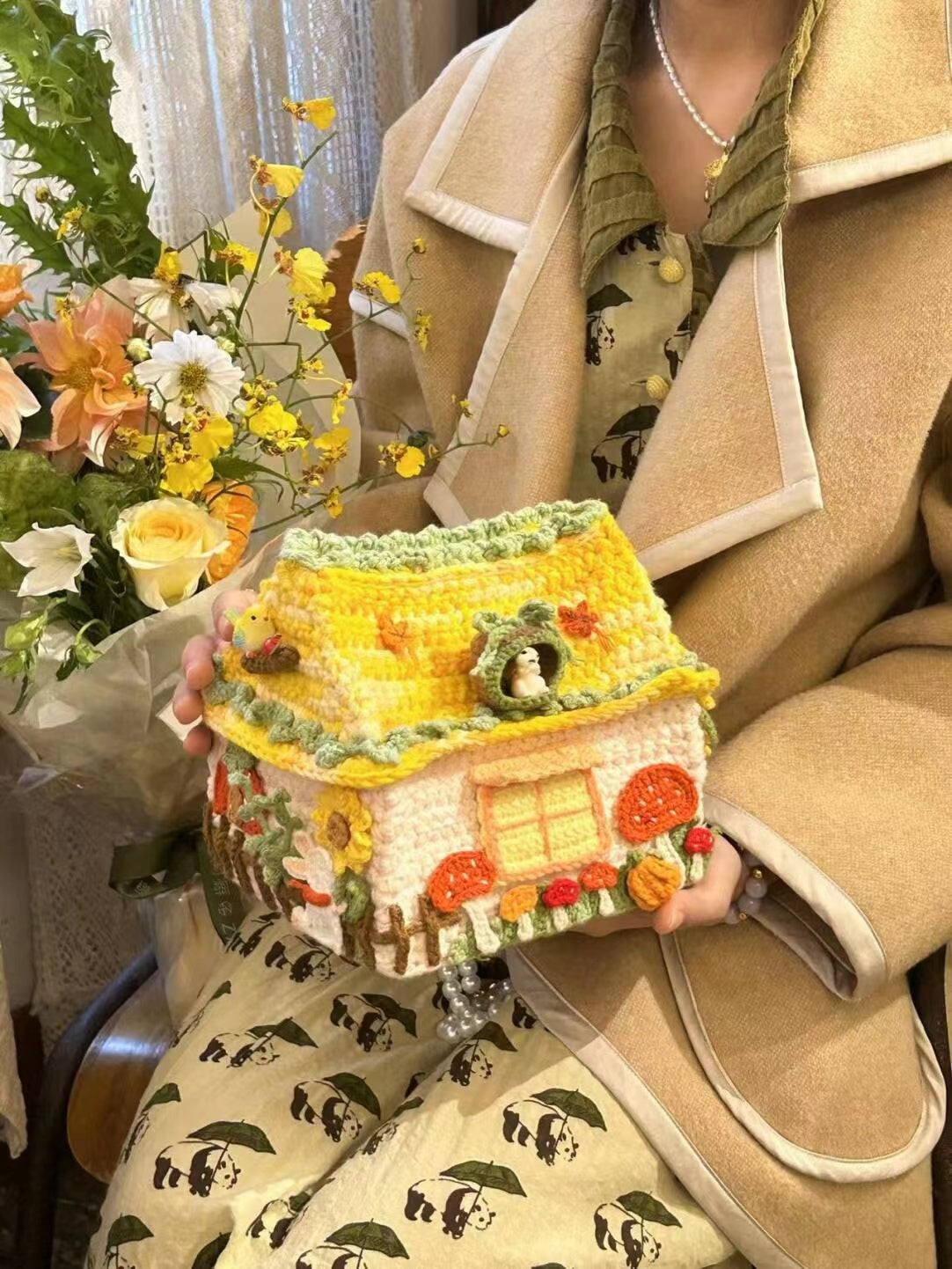 Fairy House Crochet Bag Storage Box