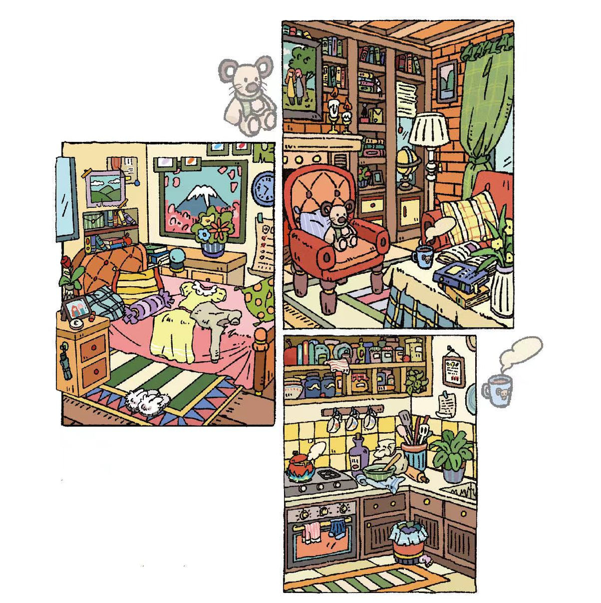 3D Sticker Scene, Make your Own Cozy House Corner Bakery Bookstore Garden