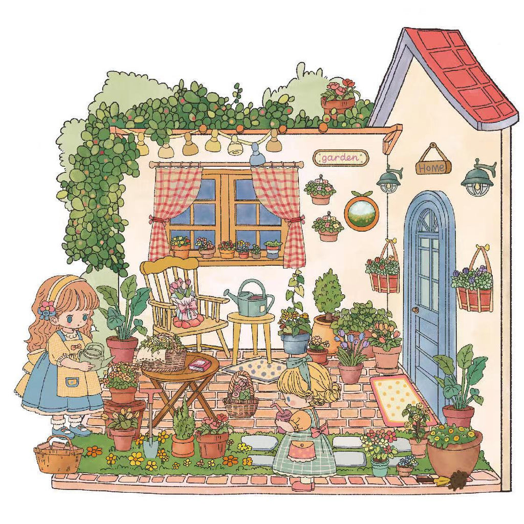 3D Sticker Scene, Make your Own Cozy House Corner Bakery Bookstore Garden