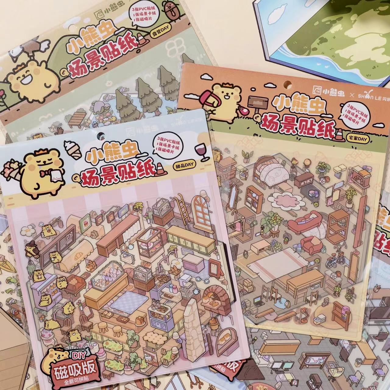DIY Bear House Work Day Dessert Camping 3D Miniature Sticker Scene