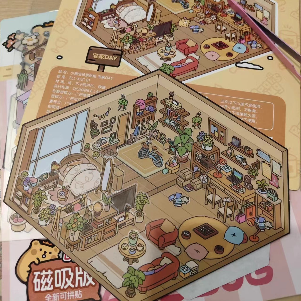 DIY Bear House Work Day Dessert Camping 3D Miniature Scene Magnetic Sticker