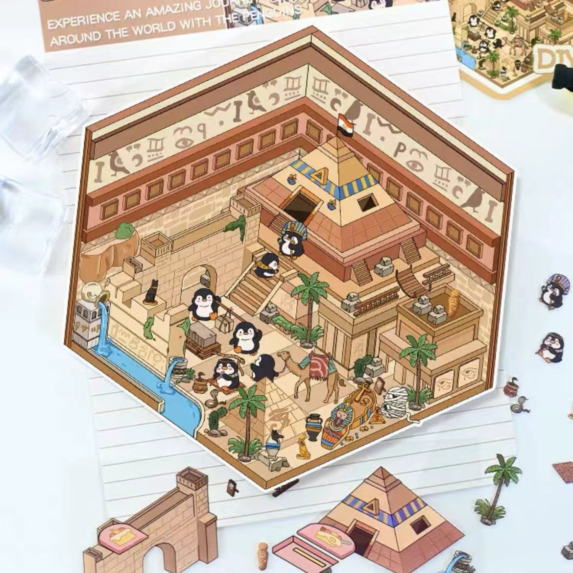 Penguins on Journey, DIY Eiffel Tower Leaning Tower of Pisa Pyramids of Egypt Venice