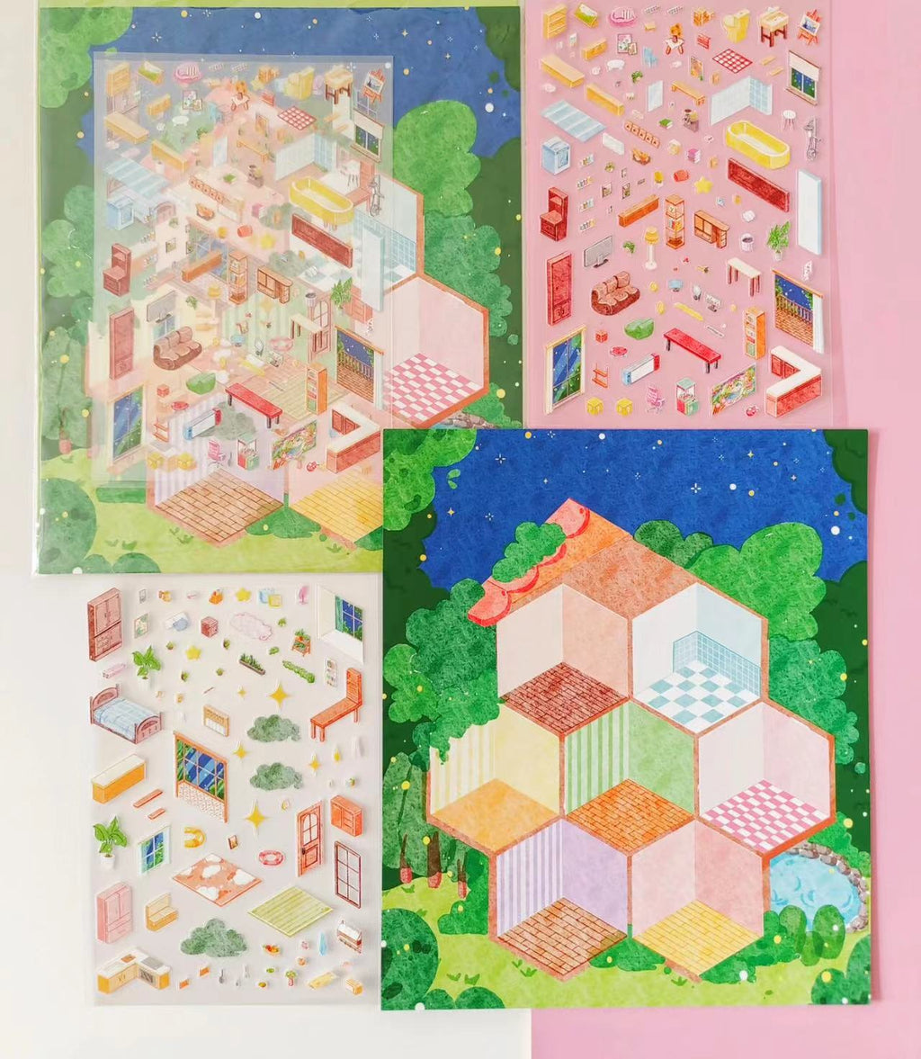 3D Sticker Scene: DIY Little Black Cat Home Cat Shop Cat School
