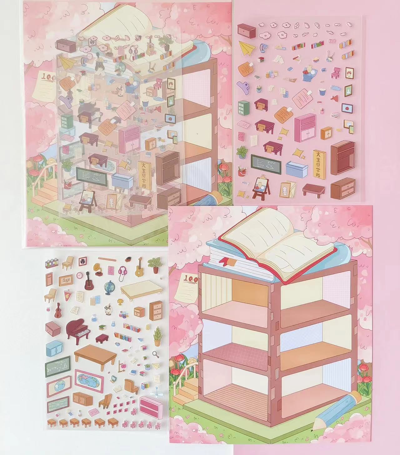3D Sticker Scene: DIY Little Black Cat Home Cat Shop Cat School