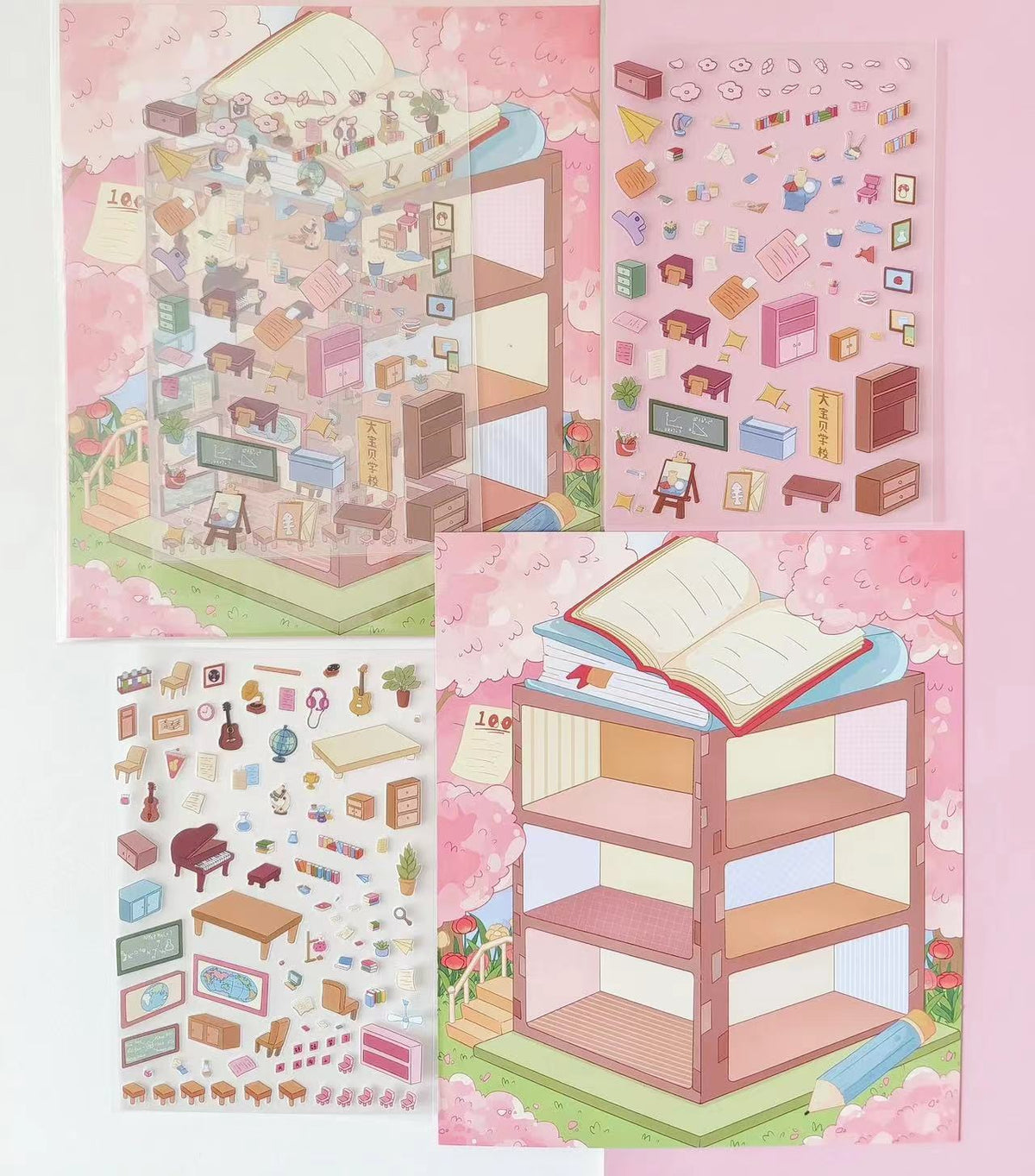 3D Sticker Scene: DIY Little Black Cat Home Cat Shop Cat School
