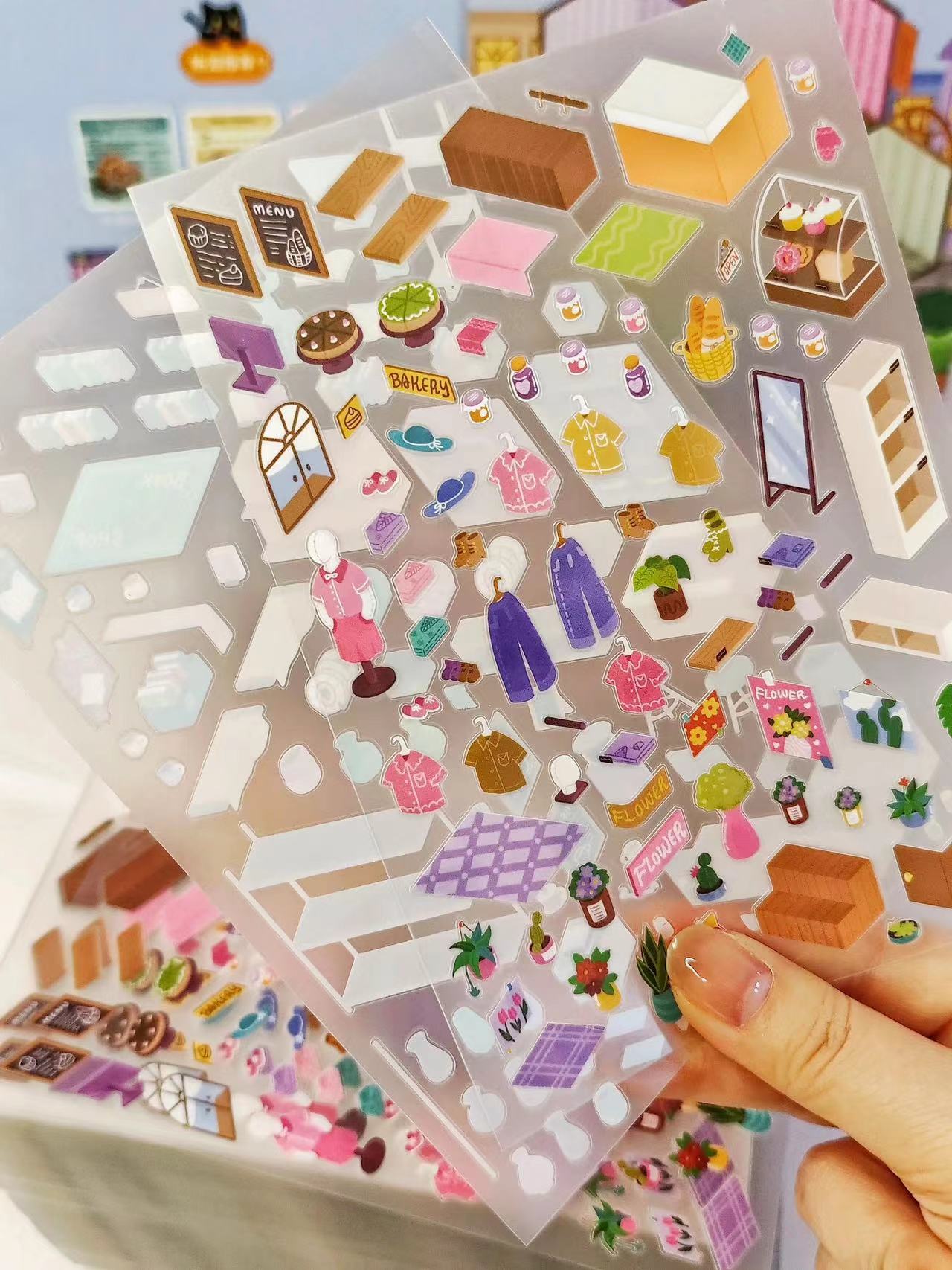 3D Sticker Scene: DIY Little Black Cat Home Cat Shop Cat School