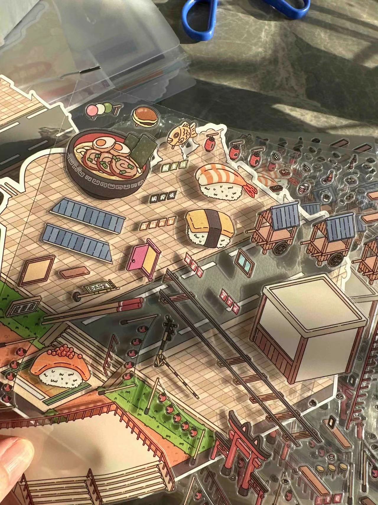 DIY Cute Cat 3D Sticker Scene: Japantwon Cat Farm Breakfast Street Western Town
