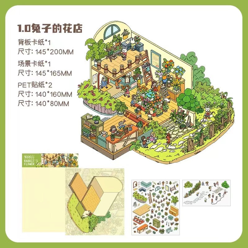 3D Sticker Scene Make Bunny Flower Shop Aerogame Warehouse Spring Tea Party