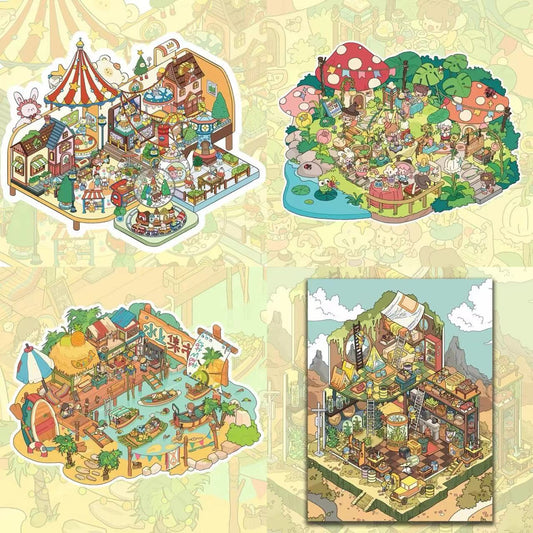 DIY Desert Sanctuary Amusement Park Floating Market Magic Market 3D Sticker Scene