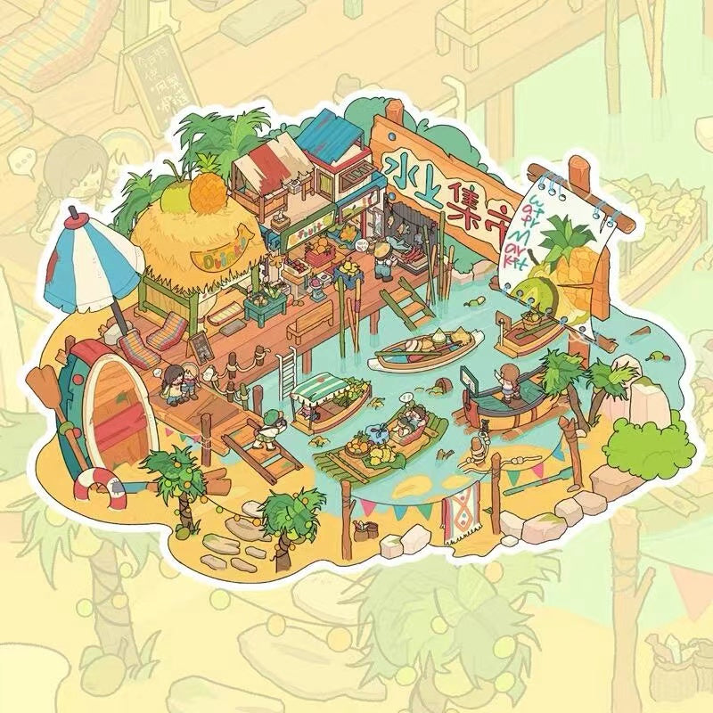 DIY Desert Sanctuary Amusement Park Floating Market Magic Market 3D Sticker Scene